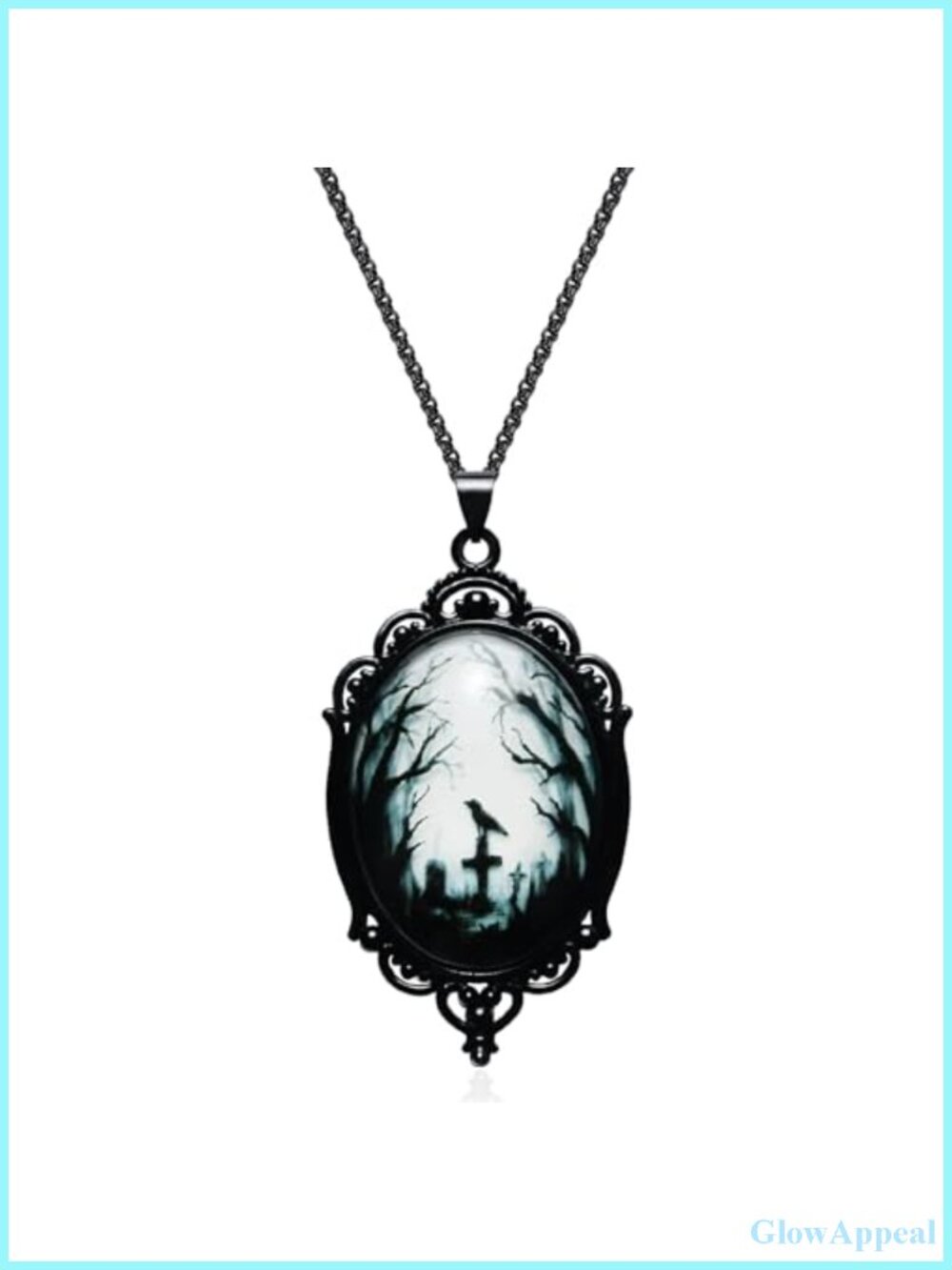 Gothic Raven Locket Necklace Stainless Steel Halloween Jewelry